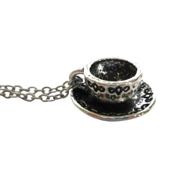 Teacup & Saucer Pendant Necklace With 18" Stainless Chain Tea Lover Gift - Picture 1 of 6